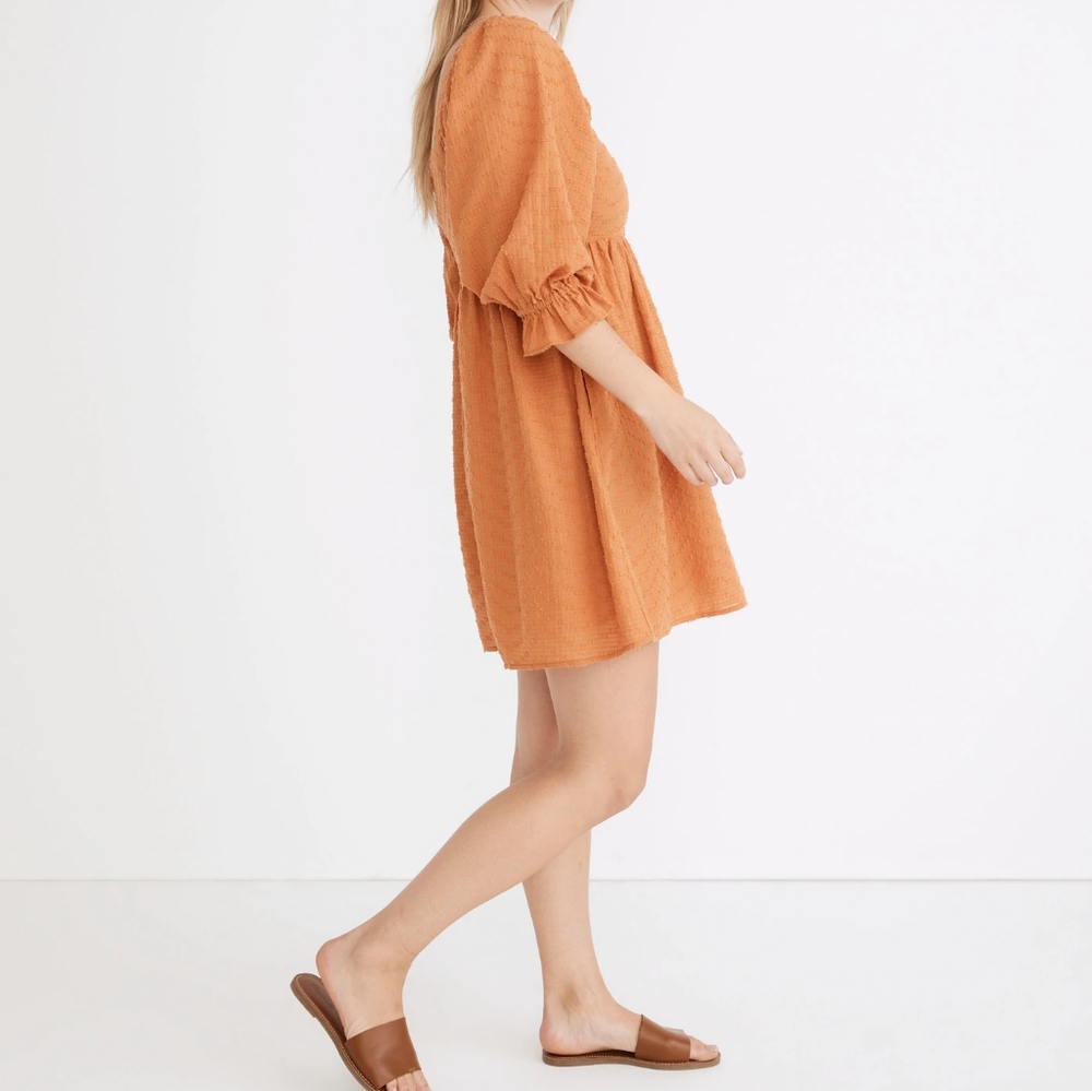 Madewell NWT Women's Mulled Cider Puff Sleeve Babydoll Cotton Orange Dress 10 - Picture 8 of 8